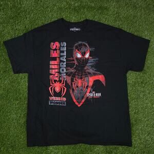 Marvel Spider-Man 2 Miles Morales Glitch Graphic T-Shirt Men's Sz XL Black Tee